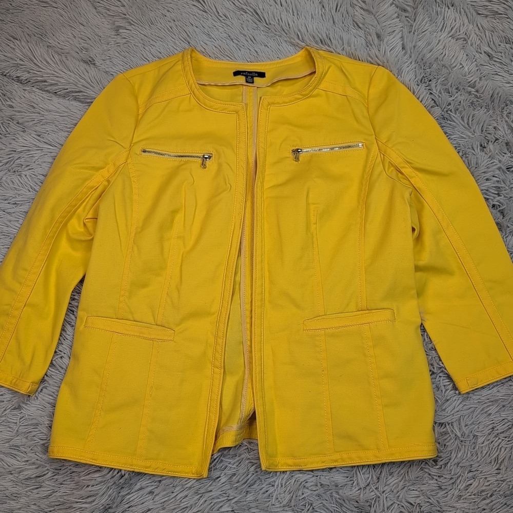 Rafaella Jacket Womens 10 Yellow Blazer Open Front Comfort Lightweight‎ Preppy